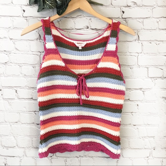 Candie's Tops - Candies | Striped Crochet Tank Top Tie Up